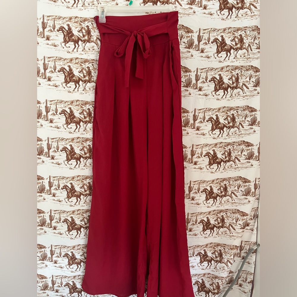 Red wide leg high waisted pants